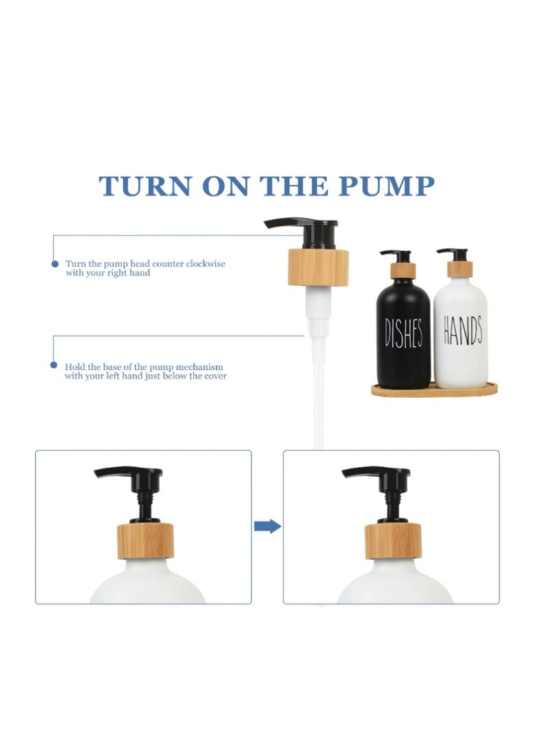 OASIS-TH 2 Pcs 500ML Pump Bottle Dispenser, Glass Soap Dispenser, Kitchen Bathroom Lotions Hand and Dish Soap Handwash Shampoo Bottles with Pump, Refillable Shampoo and Conditioner Dispenser Bottles - Image 4