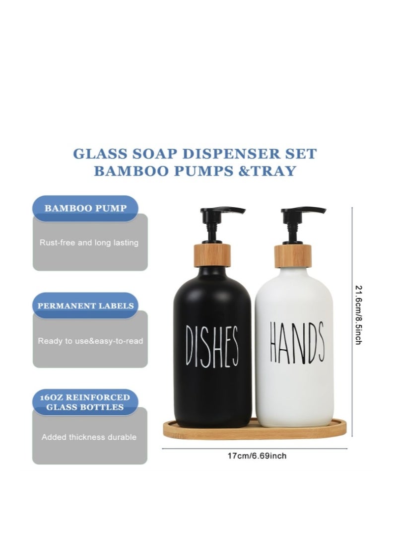 OASIS-TH 2 Pcs 500ML Pump Bottle Dispenser, Glass Soap Dispenser, Kitchen Bathroom Lotions Hand and Dish Soap Handwash Shampoo Bottles with Pump, Refillable Shampoo and Conditioner Dispenser Bottles - Image 3