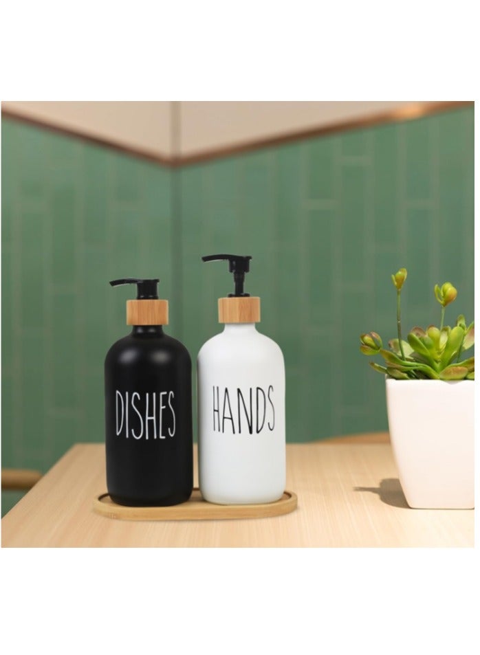 OASIS-TH 2 Pcs 500ML Pump Bottle Dispenser, Glass Soap Dispenser, Kitchen Bathroom Lotions Hand and Dish Soap Handwash Shampoo Bottles with Pump, Refillable Shampoo and Conditioner Dispenser Bottles - Image 2