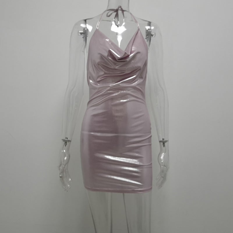 Wish Fashion Neck Backless Champagne Dress High Stretch Night Shop Dress - Image 1