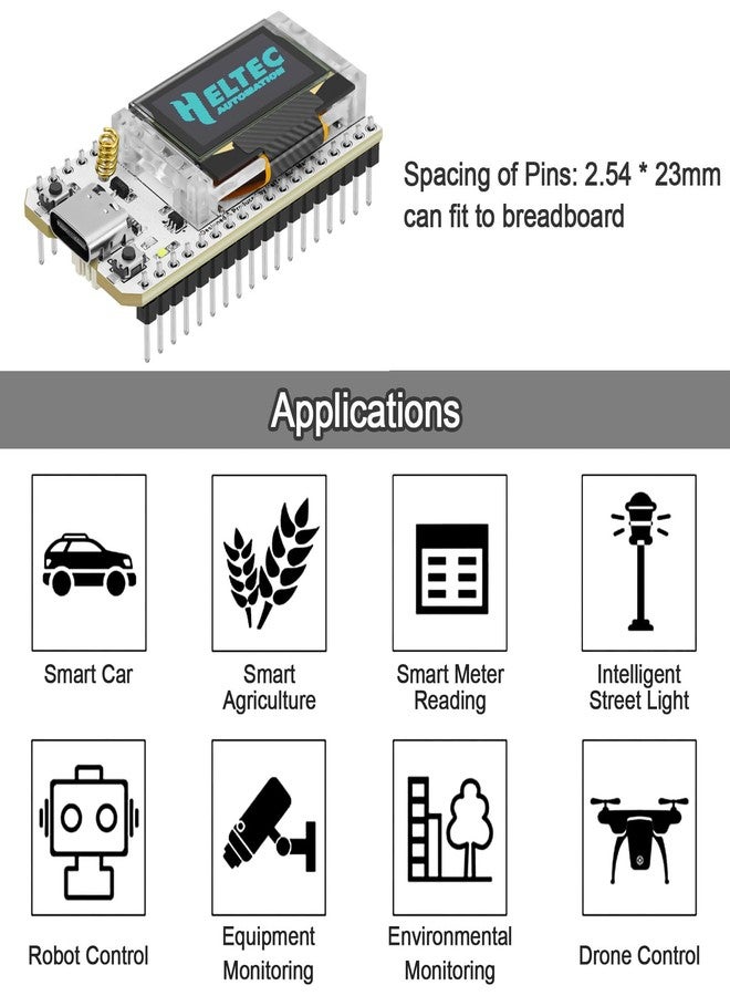 MakerFocus ESP32 Development Board WiFi Bluetooth LoRa Dual Core 240MHz CP2102 with 0.96inch OLED Display and 868/915MHZ Antenna for Arduino - Image 5