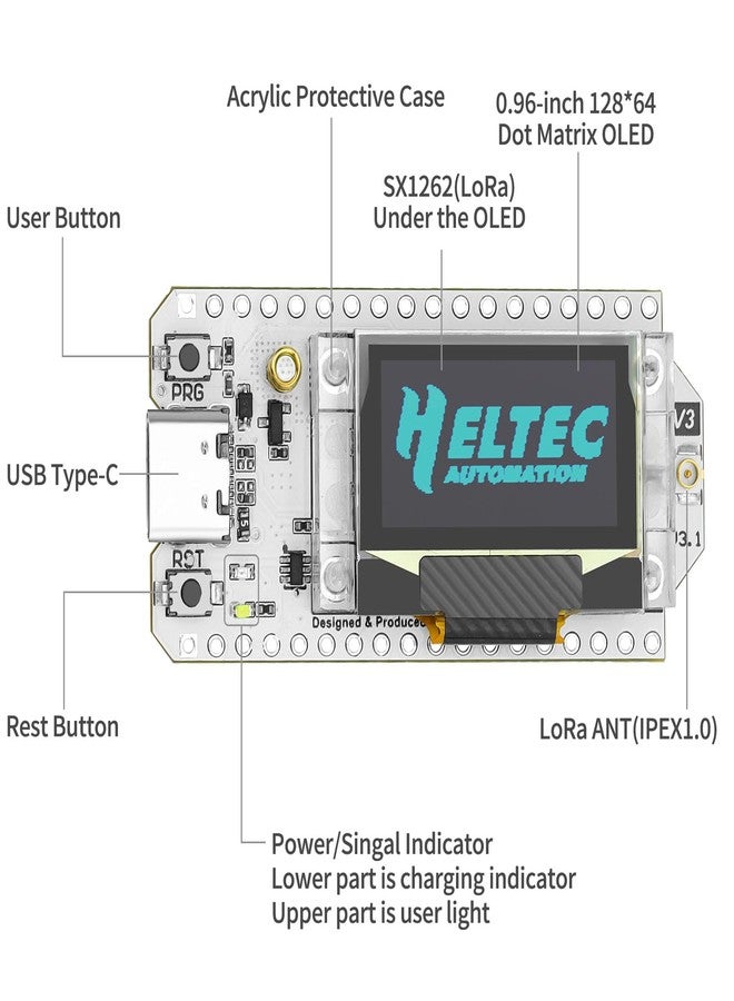 MakerFocus ESP32 Development Board WiFi Bluetooth LoRa Dual Core 240MHz CP2102 with 0.96inch OLED Display and 868/915MHZ Antenna for Arduino - Image 3