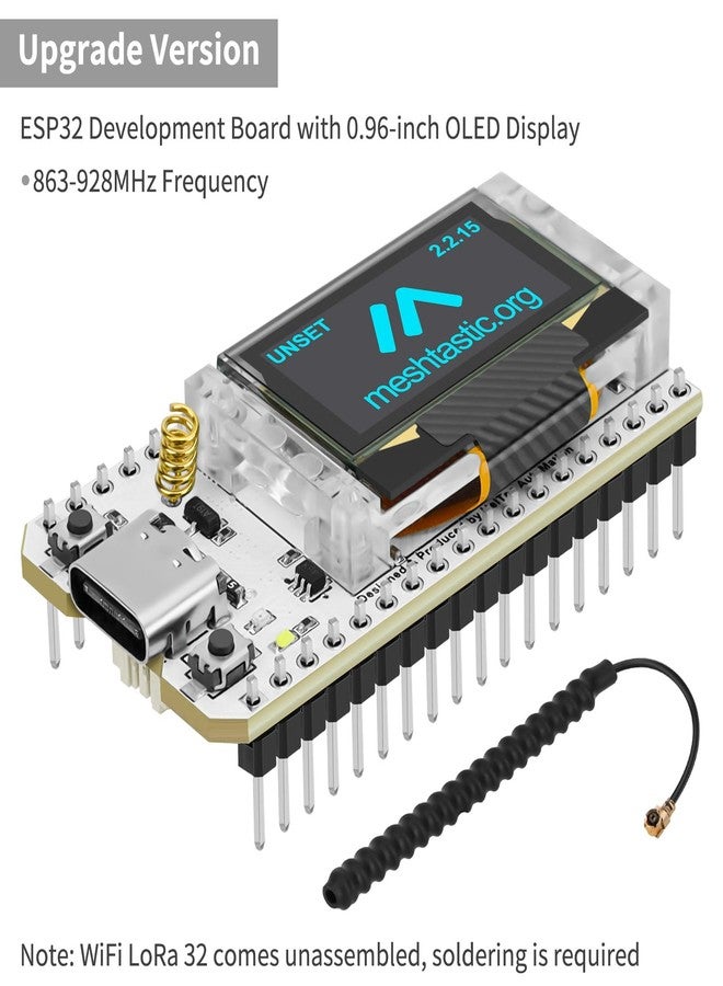 MakerFocus ESP32 Development Board WiFi Bluetooth LoRa Dual Core 240MHz CP2102 with 0.96inch OLED Display and 868/915MHZ Antenna for Arduino - Image 2