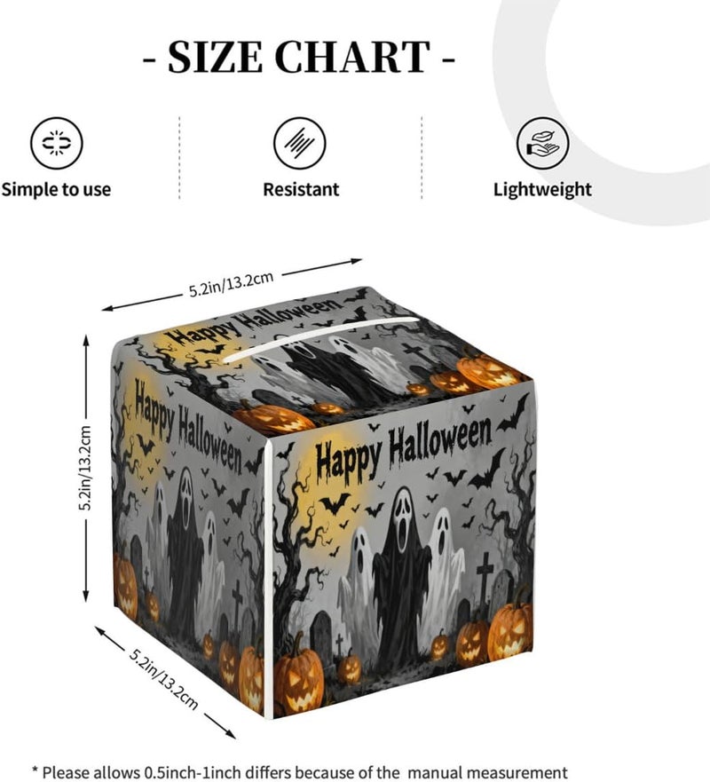 Halloween Ghost Scene PU Leather Square Tissue Box Cover - Colorful Decorative Holder for Car, Bathroom, Bedroom & Desk - Image 4