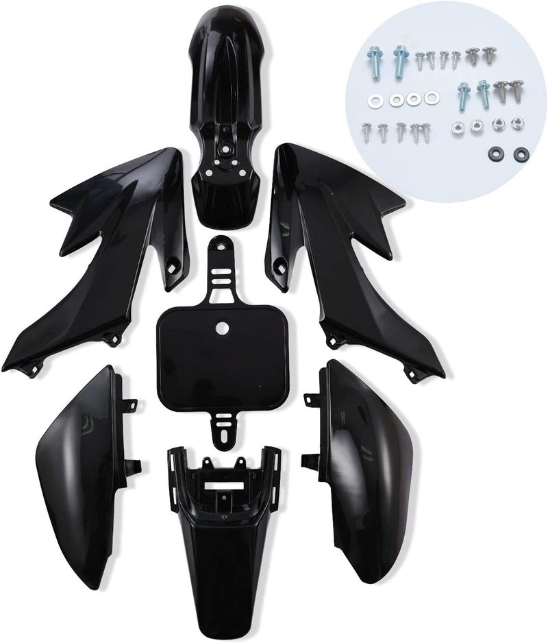 RedCap طقم واقي جسم ريد كاب متوافق مع XR50 CRF50 SDG SSR دراجة نارية ترابية سوداء مع براغي عمل بلاستيكية 50cc 70cc 90cc 110cc دراجة ترابية 7 قطع (أسود) - Image 4