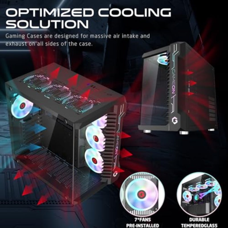 Emperor Midnight III Series Mid Tower PC Gaming Case, 120mm ARGB+PWM Lighting, Tempered Glass, Pre-installed RGB Cooling Fans Computer case, Dust Filters, Wide Motherboard Compatibility, Black - Image 5