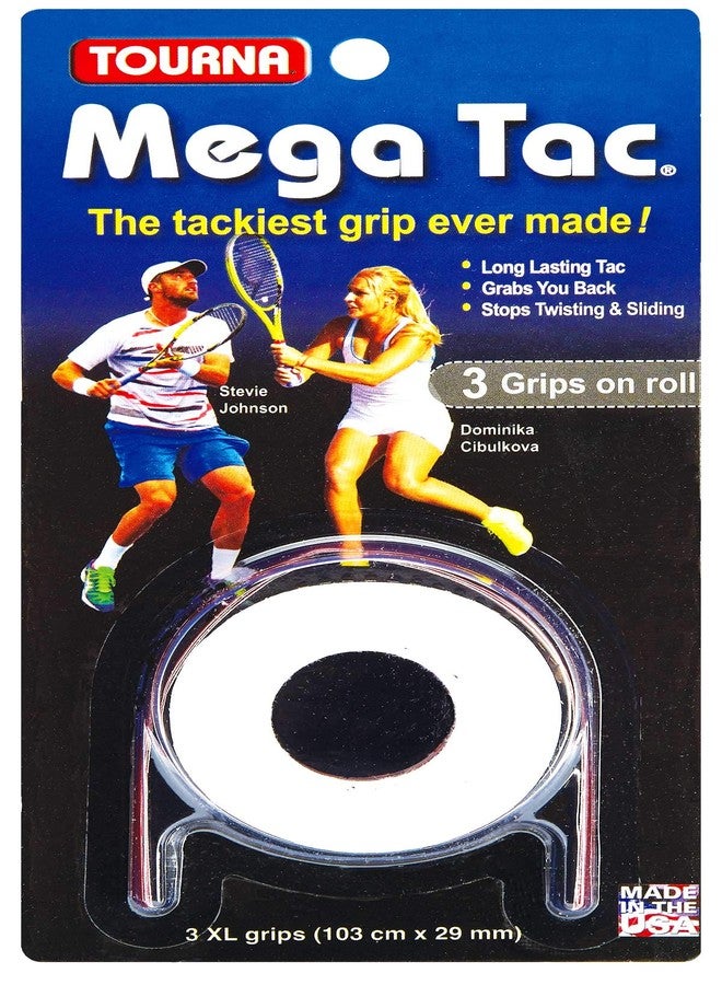 Tourna Mega Tac Extra Tacky Overgrip, 3 Grips per Pack, White - Image 1