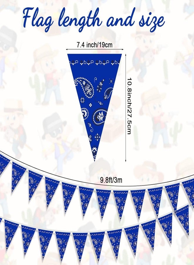 Tegeme 123 Pcs Western Cowboy Party Decoration Include 1 Plastic Paisley Print Tablecloth 2 Bandana Pennant Banner 60 Disposable Paper Plates 30 Cups and 30 Napkins for Western Cowboy Theme Party(Blue) - Image 4