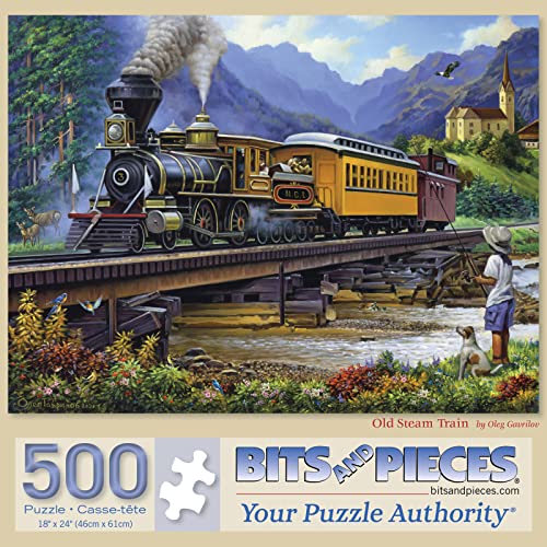 Bits and Pieces بزات وبيس 500 قطعة لغز كبير للبالغين قطار قديم في الريف لغز قطار عتيق من تصميم الفنان أوليغ غافريلوف حجم اللغز المكتمل 18 × 24 - Image 1