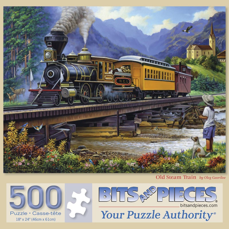 Bits and Pieces بزات وبيس 500 قطعة لغز كبير للبالغين قطار قديم في الريف لغز قطار عتيق من تصميم الفنان أوليغ غافريلوف حجم اللغز المكتمل 18 × 24 - Image 2