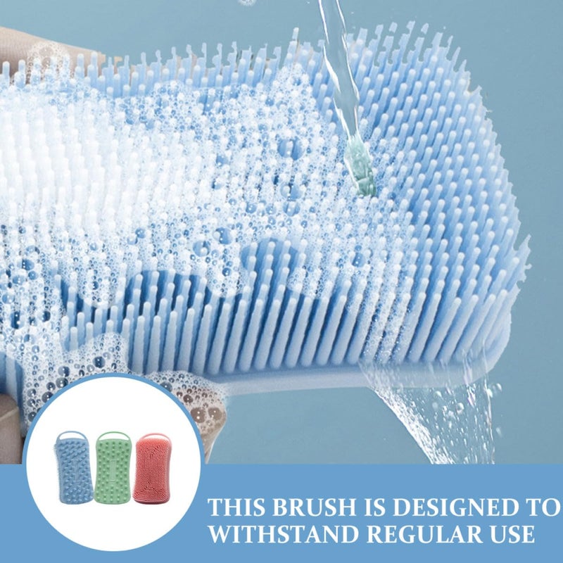 3pcs Square Silicone Exfoliating Body Scrubber Set Dual Sided Bath Brush With Massage Bristles In Pink Blue Green - Image 4