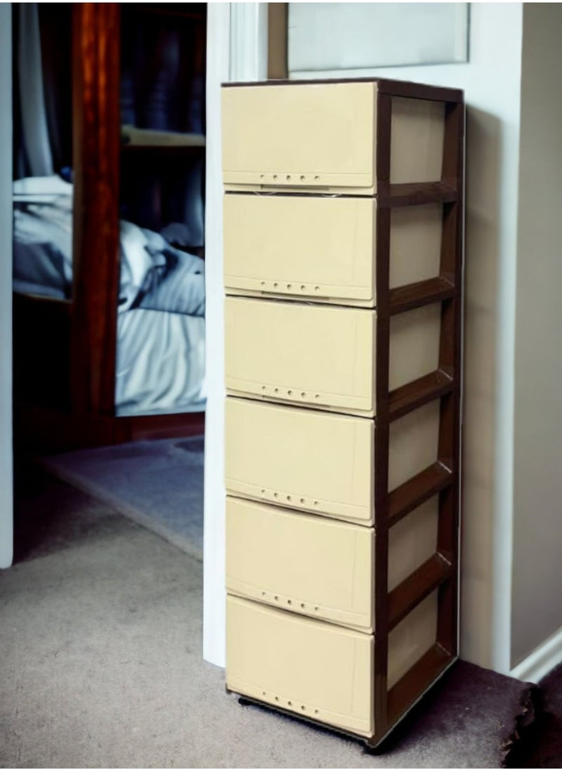 Faller 6-Layer Storage Drawer Cabinet Brown/Beige 42x124x34 cm  - Image 1