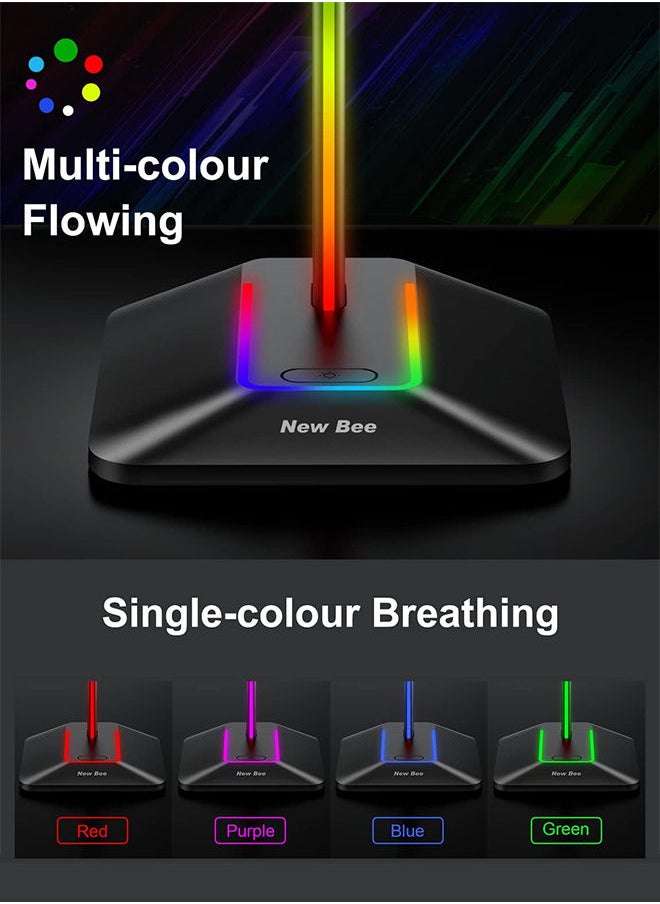 New Bee - RGB Headphone Stand with 1 USB-C Charging Port and 1 USB Charging Port Desk Gaming Headset Holder with 7 Light Modes and Non-Slip Rubber Base Suitable for All Earphone Accessories Black - Image 1