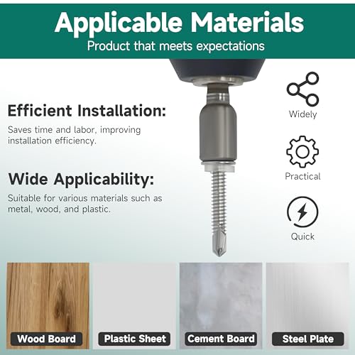 EASTPUK 110Pcs #8 Self Tapping Screws for Metal, 410 Stainless Steel Hex Head Sheet Metal Screws, 1/2" 3/4" 1" 1-1/4" 1-1/2" Self Drilling Screw with Drill Bit - Image 4