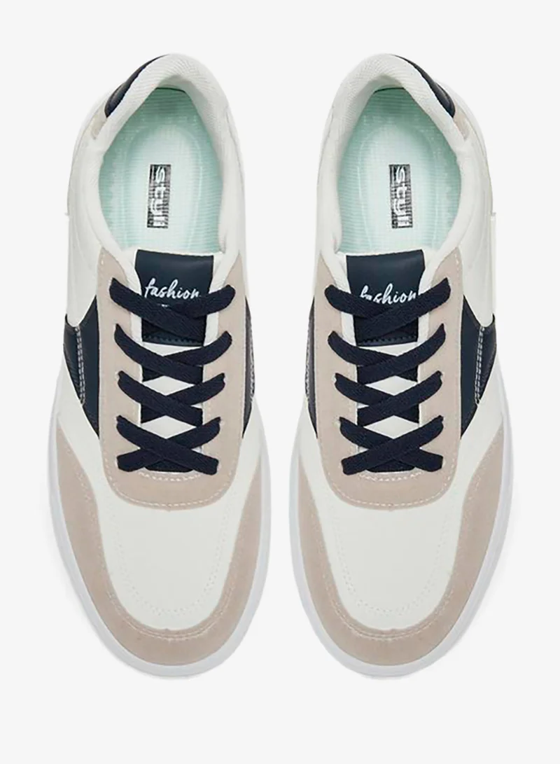 Styli  Men Off White Contrast Panel Sneakers for Men | Best Price UAE