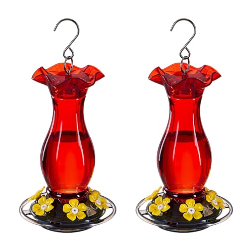 Jealoeur Hummingbird Feeder for Outdoors Hanging 18 OZ Humming Birds Feeders with 6 Bee Guard Feeding Ports Builtin Ant Moat Easy to Clean Durable Outdoor Garden Decor Red 2 PackCC - Image 1