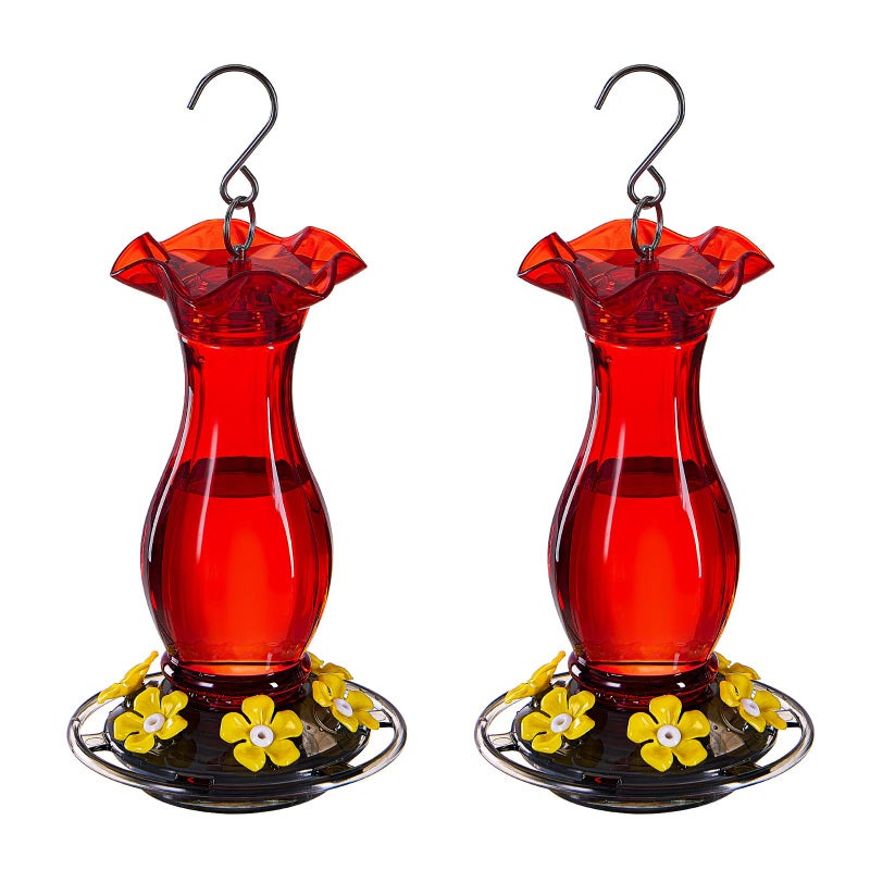 Jealoeur Hummingbird Feeder for Outdoors Hanging 18 OZ Humming Birds Feeders with 6 Bee Guard Feeding Ports Builtin Ant Moat Easy to Clean Durable Outdoor Garden Decor Red 2 PackCC - Image 2