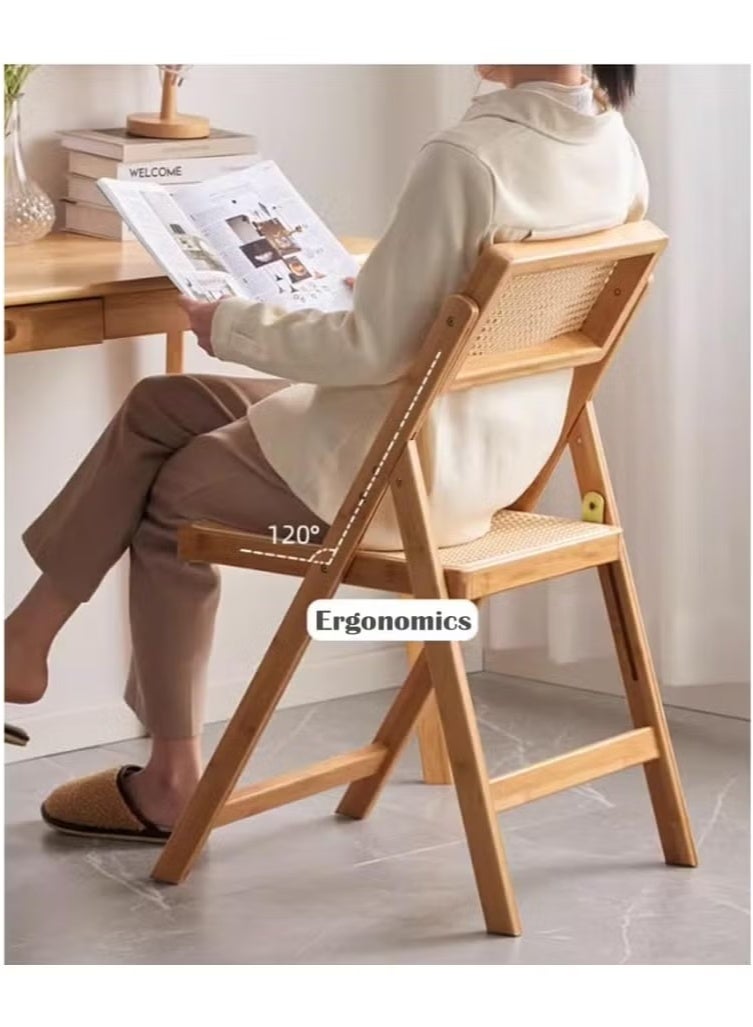 XiuWoo Foldable Wooden Chair - Lightweight Rattan Seat for Dining Room, Living Room, Outdoor Camping | No Assembly Required, Space Saving Design | Arts & Crafts Style Patio Furniture (beige) - Image 2