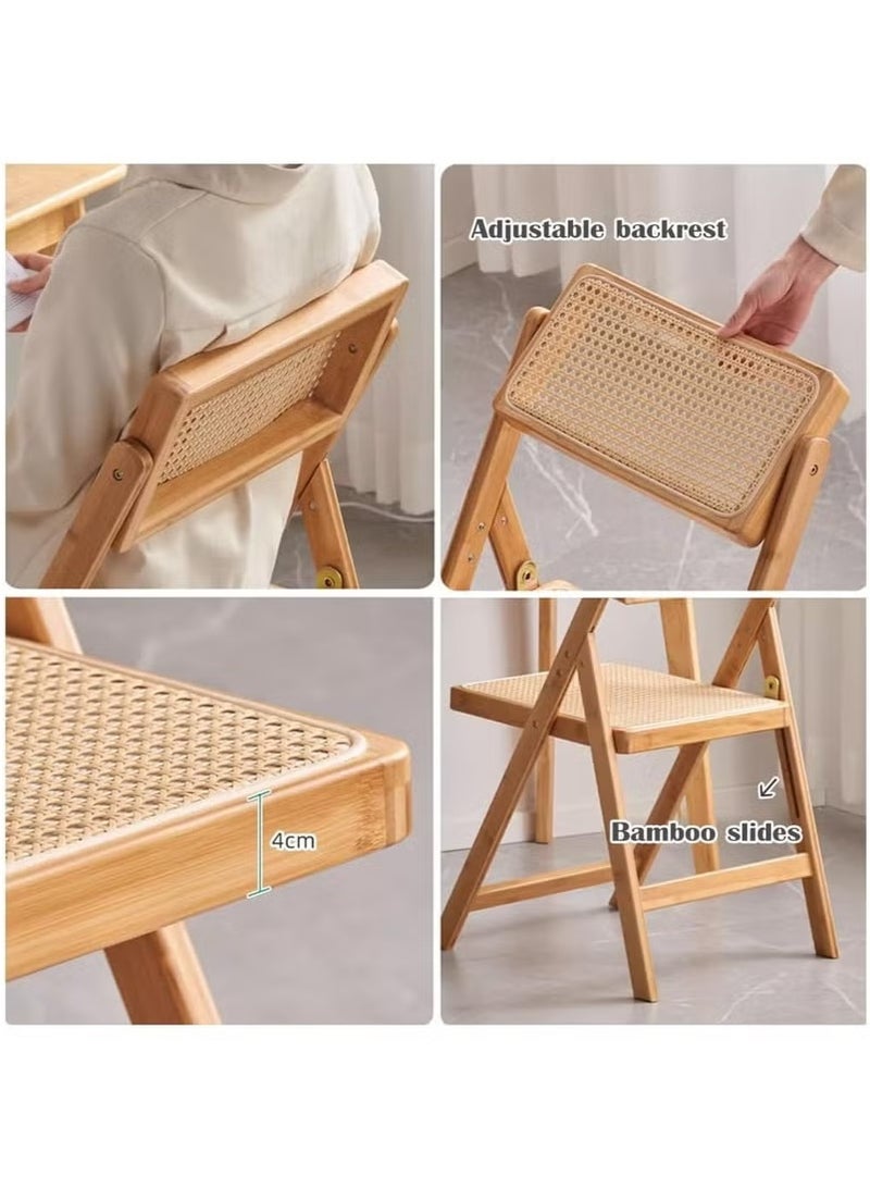 XiuWoo Foldable Wooden Chair - Lightweight Rattan Seat for Dining Room, Living Room, Outdoor Camping | No Assembly Required, Space Saving Design | Arts & Crafts Style Patio Furniture (beige) - Image 3