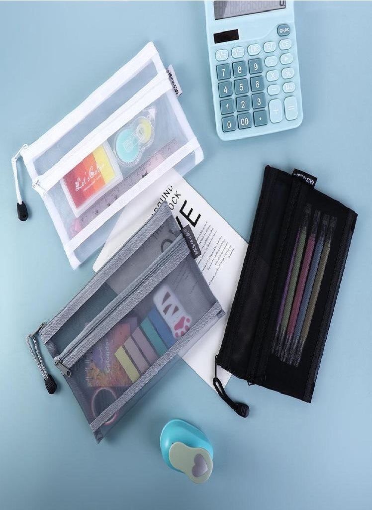 Eckek - Case Office Double Mesh Pencil Bag School Stationery Supplies File Folder Cosmetic Storage Bag - Image 1