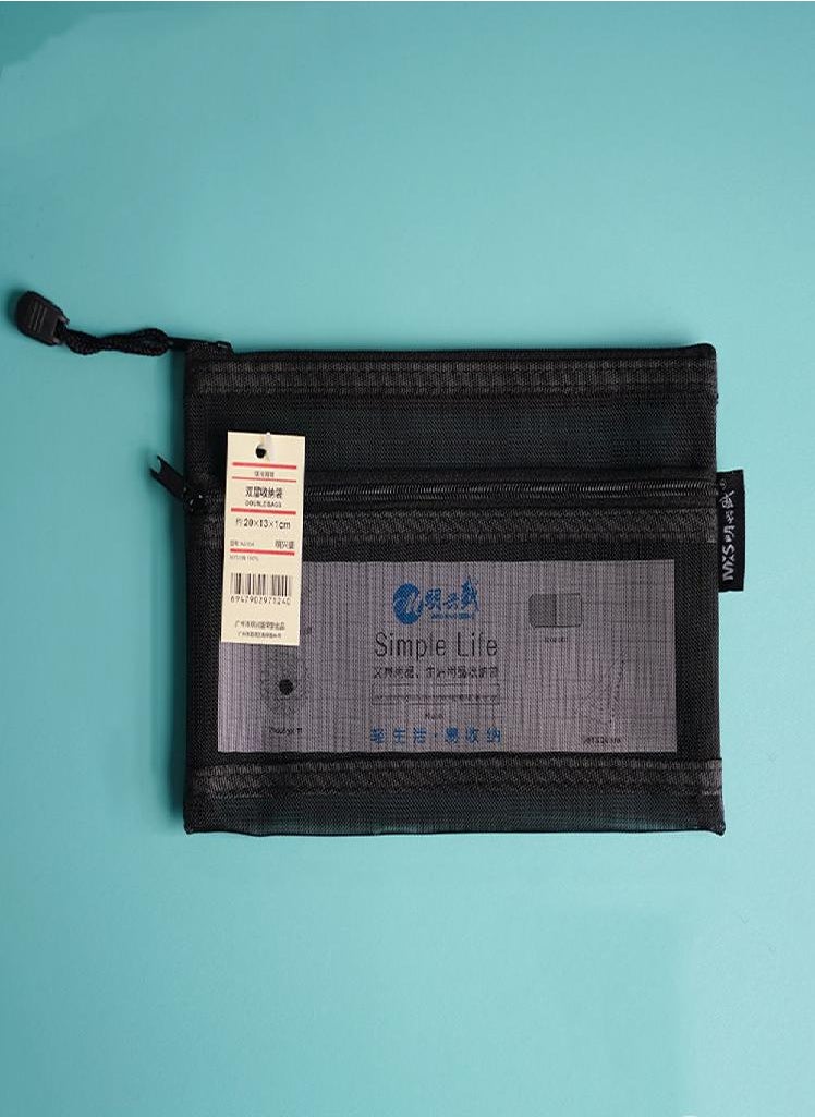Eckek - Case Office Double Mesh Pencil Bag School Stationery Supplies File Folder Cosmetic Storage Bag - Image 1