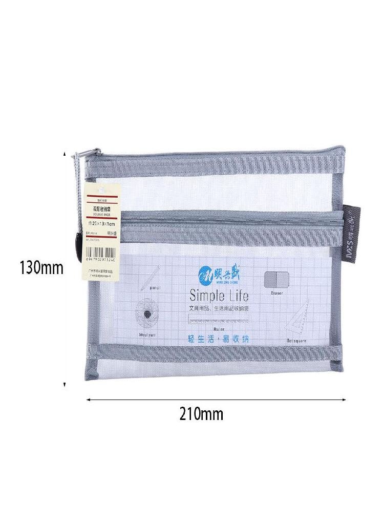 Eckek - Case Office Double Mesh Pencil Bag School Stationery Supplies File Folder Cosmetic Storage Bag - Image 1