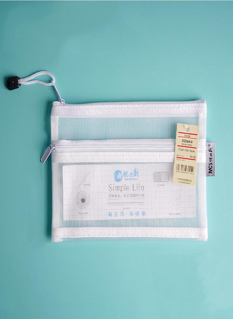 Eckek - Case Office Double Mesh Pencil Bag School Stationery Supplies File Folder Cosmetic Storage Bag - Image 1