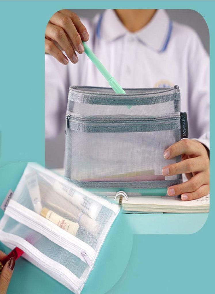 Eckek - Case Office Double Mesh Pencil Bag School Stationery Supplies File Folder Cosmetic Storage Bag - Image 1