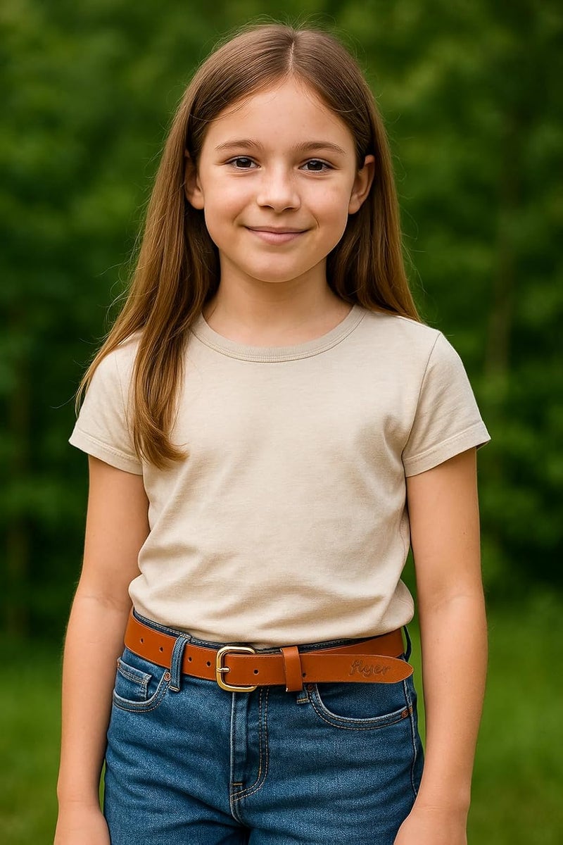 Flyer Girls Belt – Pack of 1 Genuine Leather Belt for Kids with Adjustable Buckle for Jeans, Dress, School Uniform – Stylish Belt for Girls – TAN1381 - Image 5