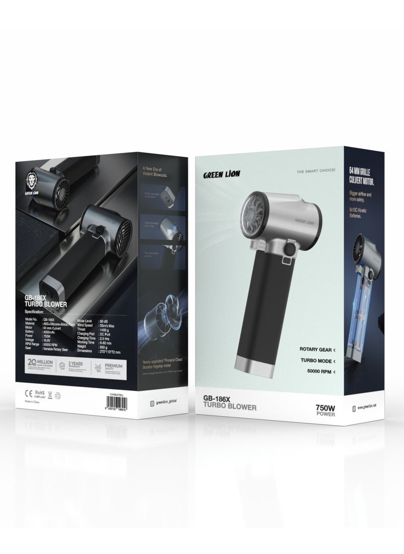 Turbo Blower 750W with LED Spotlight & 11-Blade Motor / 1.4 Kg Thrust / Turbo Mode / Bigger Airflow & More Safety / Main Body Metal Painting / Bottom One-touch on/off Control / Breathing Energy Light on Top - Silver