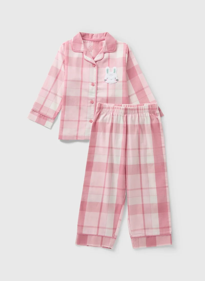 Matalan Girls Pink Check Bunny Pyjama Set