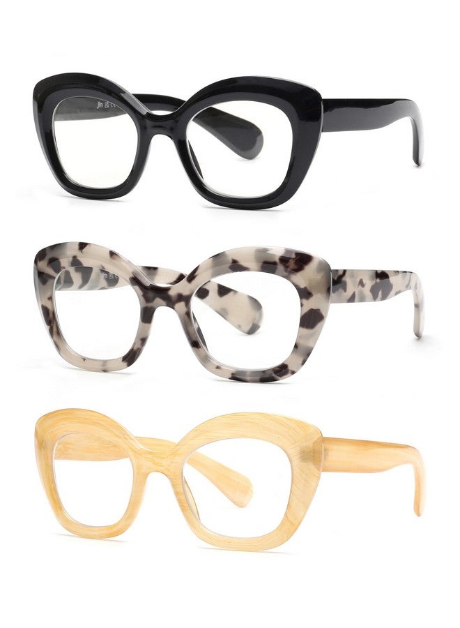 JM 3 Pack Oversized Cat Eye Reading Glasses For Women Funky Blue Light Flexible Cateye Readers +1.75 - Image 1