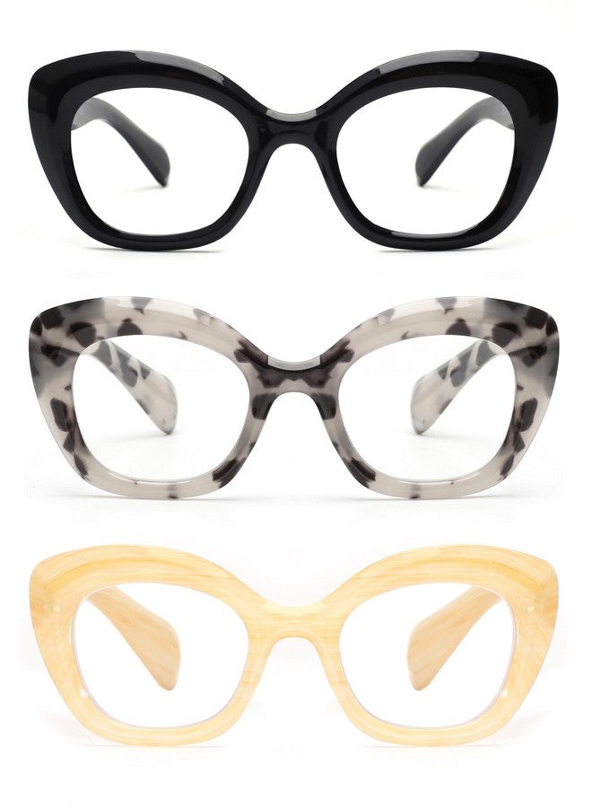 JM 3 Pack Oversized Cat Eye Reading Glasses For Women Funky Blue Light Flexible Cateye Readers +1.75 - Image 2