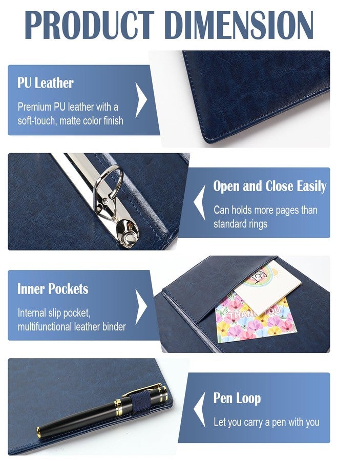 WANGDEFA （Half Size）Pu Leather Mini 3 Ring Binder with 5-Tabs Pocket Dividers & 25 Sheet Protectors 5.5 x 8.5 Professional Organizer Cute Organizer Binders 1" D Rings for Small Binder Paper School Office(Blue) - Image 3