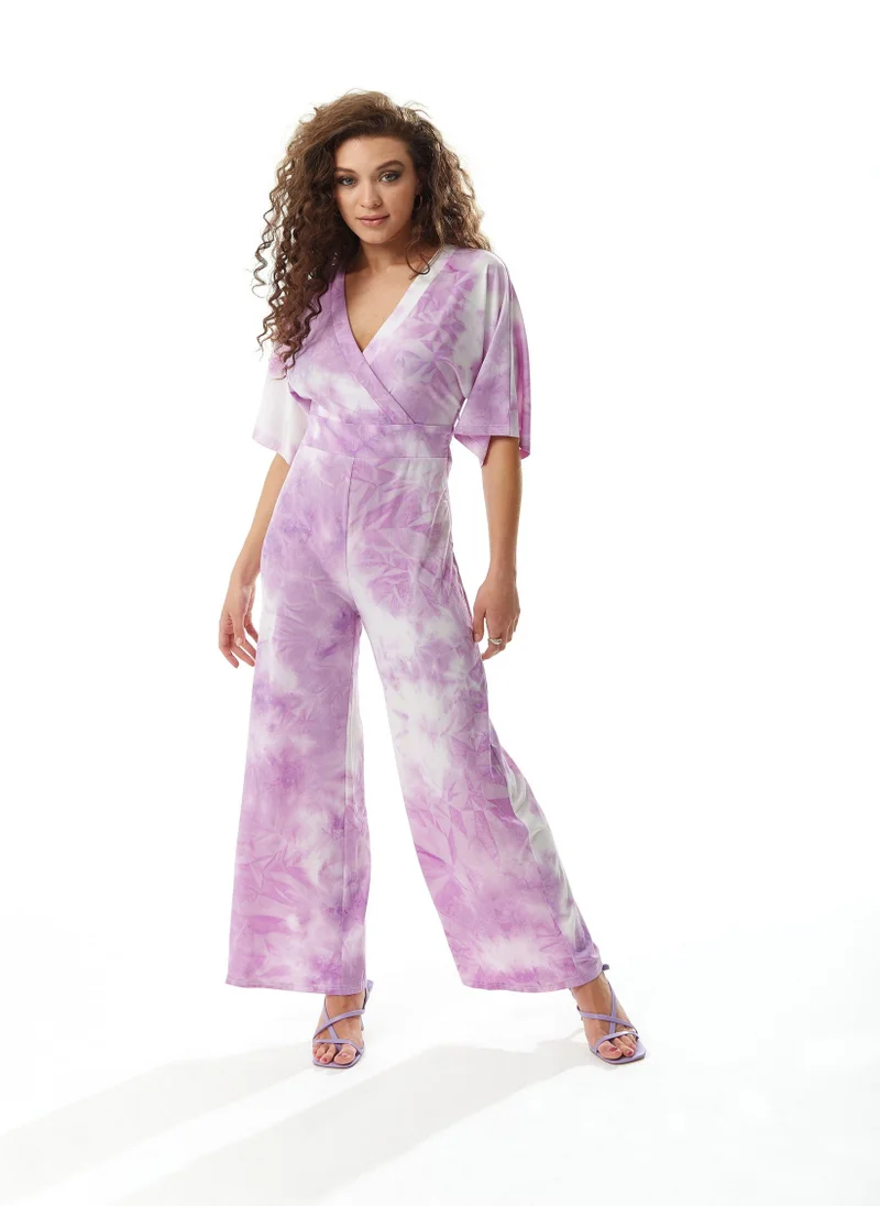 Liquorish Jumpsuit In White and Pink Tie Dye