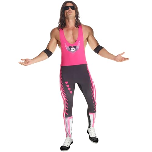 Morph Bret Hart Costume, Bret the Hitman Hart WWE Costume Adult, Wrestling Costumes for Men, Halloween Costumes for Men, Large - Image 1