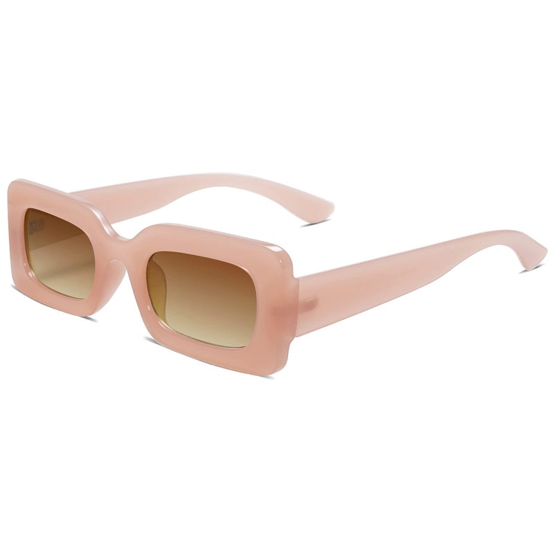 SOJOS Retro 90s Nude Rectangle Sunglasses Womens Mens Trendy Chunky Glasses Pink Frame Brown Lens - Image 1