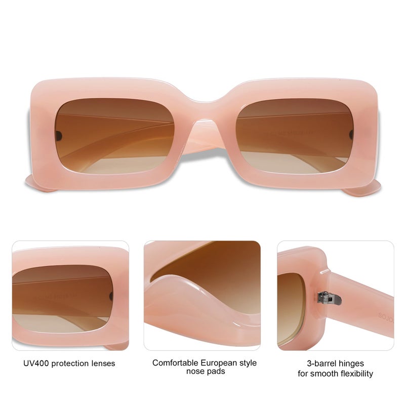 SOJOS Retro 90s Nude Rectangle Sunglasses Womens Mens Trendy Chunky Glasses Pink Frame Brown Lens - Image 3