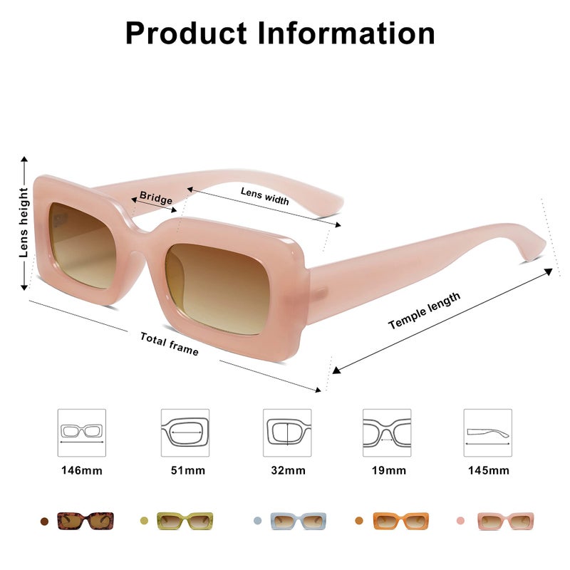 SOJOS Retro 90s Nude Rectangle Sunglasses Womens Mens Trendy Chunky Glasses Pink Frame Brown Lens - Image 4