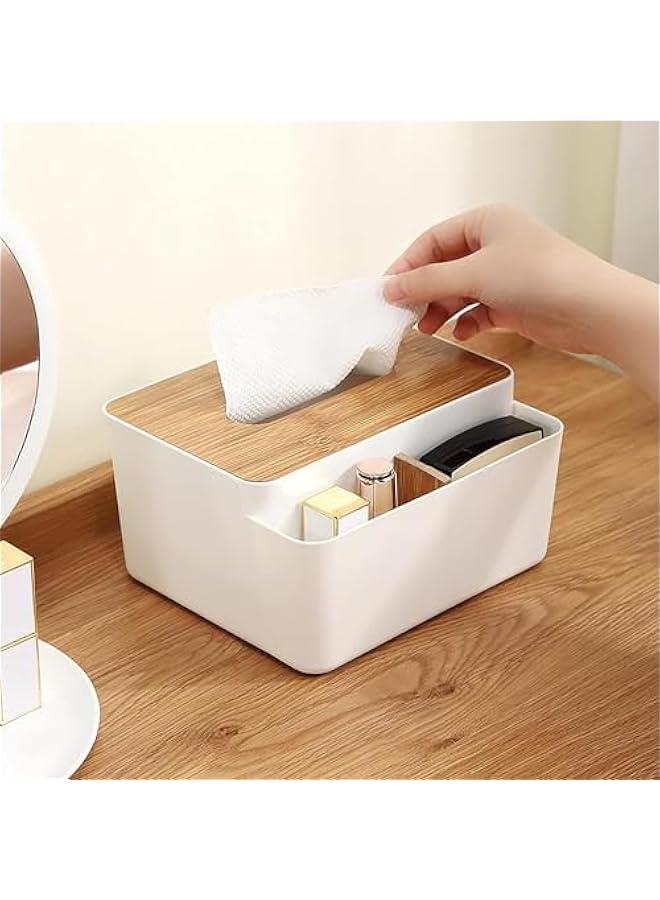 HOOKOR Multifunctional Storage Tissue Box with Lifting Shrapnel, Nightstand Desktop Car Organizer with Remote Control Holder and Belongings Holder (Small) - Image 4