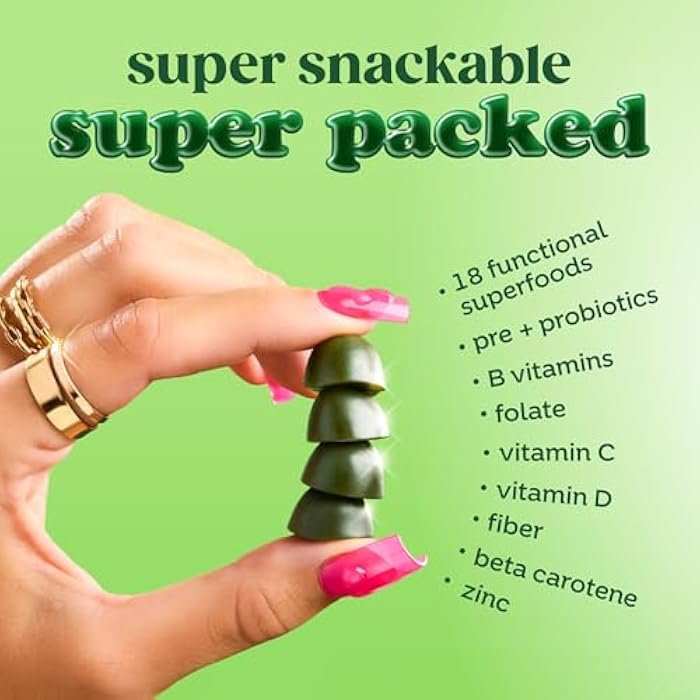 Bloom Nutrition Bloom Super Greens Gummies, Daily Greens Superfood Fiber Gummies with Fruits, Vegetables, Vitamins & Minerals for Digestive & Gut Health, Bloating Support, Strawberry Kiwi, 12 Servings (48 Total) - Image 3