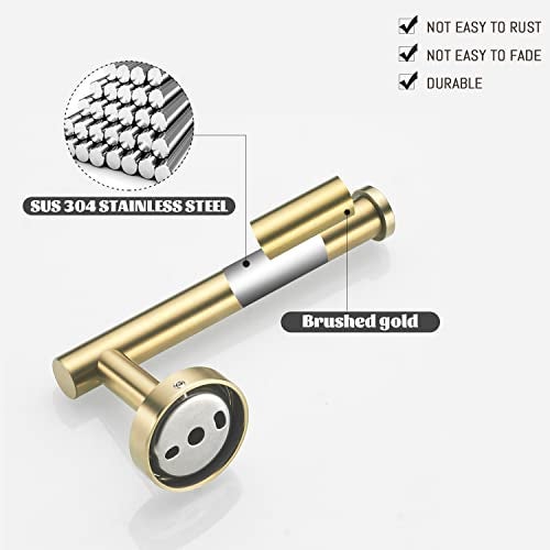 FAIRGIA Toilet Paper Holder Towel Ring Brushed Gold Bathroom Hardware Hand Towel Holder Bathroom Accessories Set Wall Mount Stainless Steel 2 Pieces - Image 5