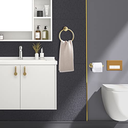 FAIRGIA Toilet Paper Holder Towel Ring Brushed Gold Bathroom Hardware Hand Towel Holder Bathroom Accessories Set Wall Mount Stainless Steel 2 Pieces - Image 2