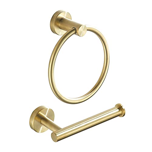 FAIRGIA Toilet Paper Holder Towel Ring Brushed Gold Bathroom Hardware Hand Towel Holder Bathroom Accessories Set Wall Mount Stainless Steel 2 Pieces - Image 1