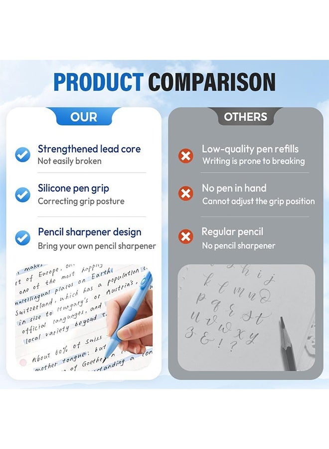 كوانتوم ٤ أقلام رصاص أوتوماتيكية بقبضة تصحيحية، أقلام رصاص ميكانيكية مع عبوات إعادة تعبئة الرصاص وممحاة، لتدريب المبتدئين على تصحيح وضعية الكتابة - Image 4