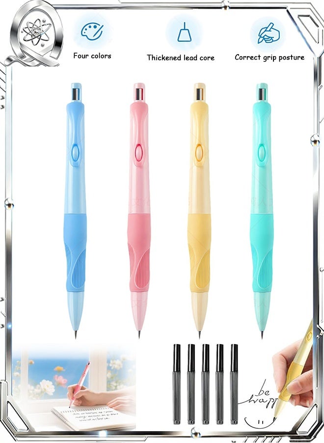 كوانتوم ٤ أقلام رصاص أوتوماتيكية بقبضة تصحيحية، أقلام رصاص ميكانيكية مع عبوات إعادة تعبئة الرصاص وممحاة، لتدريب المبتدئين على تصحيح وضعية الكتابة - Image 1