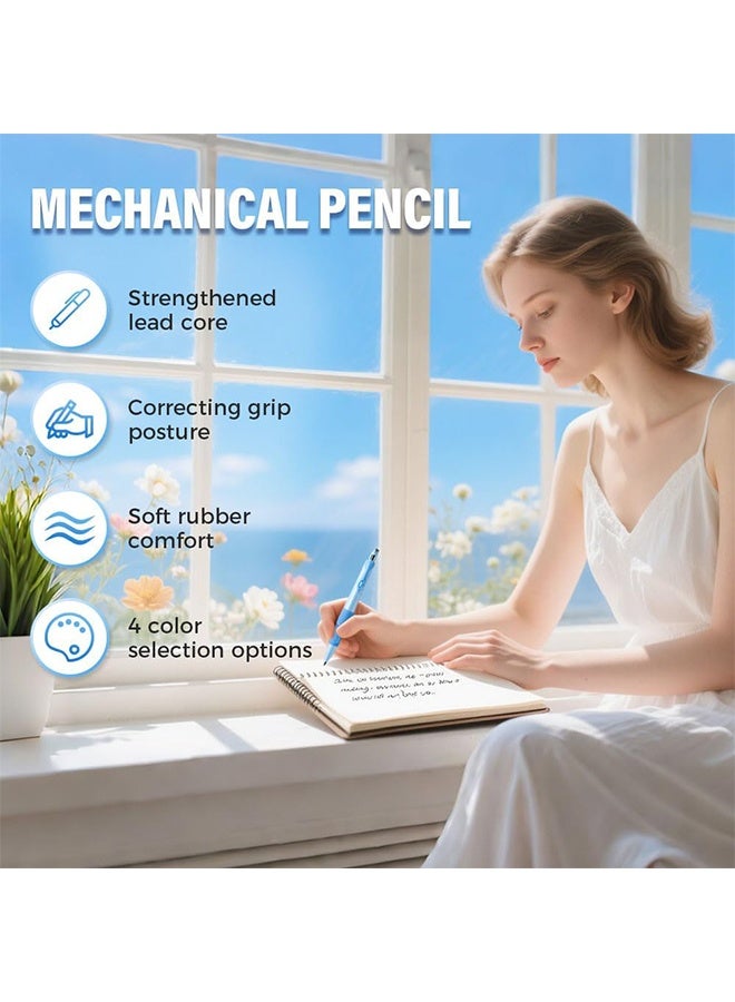 كوانتوم ٤ أقلام رصاص أوتوماتيكية بقبضة تصحيحية، أقلام رصاص ميكانيكية مع عبوات إعادة تعبئة الرصاص وممحاة، لتدريب المبتدئين على تصحيح وضعية الكتابة - Image 5