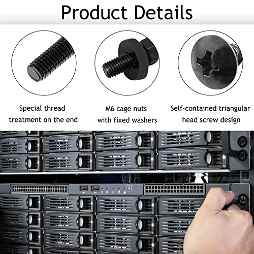 Leadrise 50-Pack M6 x 16mm Computer Rack Mount Cage Screws, Nuts & Washers for Server Cabinet - Black - Image 3