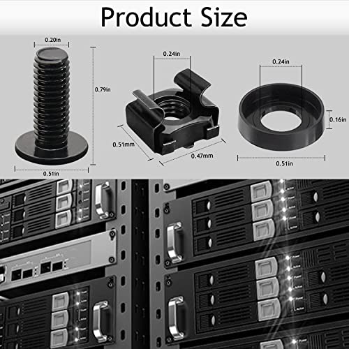 Leadrise 50-Pack M6 x 16mm Computer Rack Mount Cage Screws, Nuts & Washers for Server Cabinet - Black - Image 2