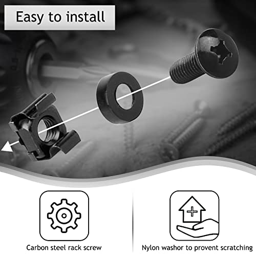 Leadrise 50-Pack M6 x 16mm Computer Rack Mount Cage Screws, Nuts & Washers for Server Cabinet - Black - Image 4